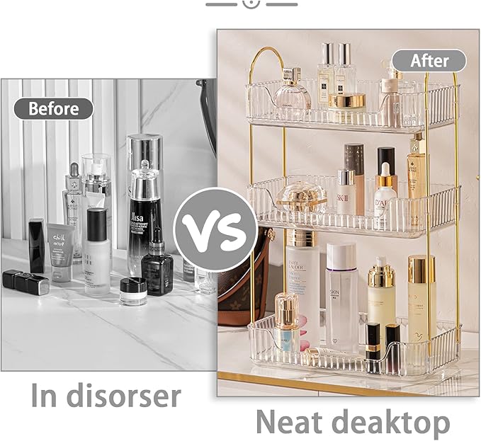 shuang qing Bathroom Counter Organizer Countertop Storage, Cosmetics Skincare Shelf, Makeup Organizer Perfume for Dresser Vanity Tray, Spice Rack for Kitchen(3 Tier-Clear)