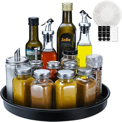 Amolliar Lazy Susan Organizer, Metal Rotating Turntable Spice Rack for Kitchen, Fridge, Cabinet, Countertop, Pantry Storage Organizer, Under Sink Organizer, Tray for Household Purpose, Black 10" 1Pack