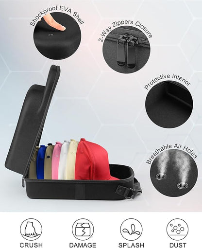 Set of 2 Hard Hat travel Cases for Baseball Caps - Hat Storage Organizer Holder with Handle, Shoulder Strap and Trolley Sleeve, Protect up to 10 Hats for Outdoor and Home Storage, Black