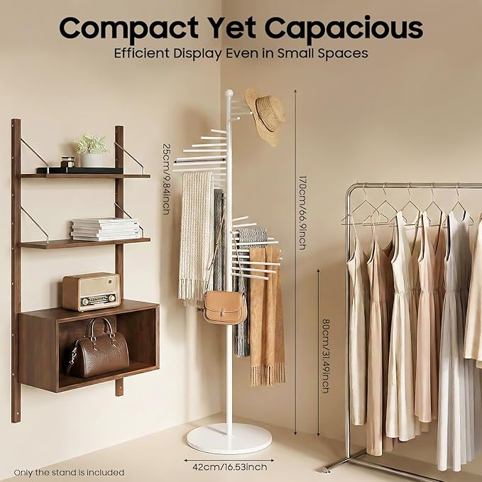 Scarf Display Rack 5.58ft Modern Freestanding Scarf Display Rack for Retail Stores, Homes & Offices, Spiral Iron Stand (White)