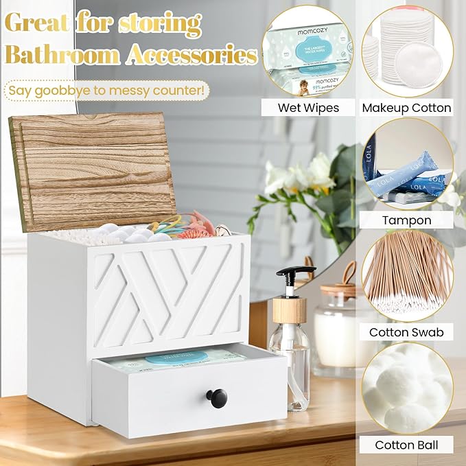 Tampon Holder for Bathroom Decor, Feminine Product Organizer with Lid and Drawer, Shark Week Tampon Storage, Wood Pad and Tampon Organizer for Toilet Organizer, Bathroom Accessories Box for Girl Stuff