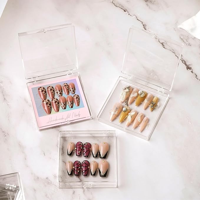 CloudTrip 30Boxes Large (8 x 8cm) Press On Nail Packaging Storage Box and 90pcs Adhesive Tabs - Acrylic Organizer Case for Artificial Nail for Nail Business Supplies (clear, L)