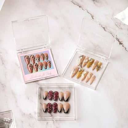 CloudTrip 30Boxes Large (8 x 8cm) Press On Nail Packaging Storage Box and 90pcs Adhesive Tabs - Acrylic Organizer Case for Artificial Nail for Nail Business Supplies (clear, L)
