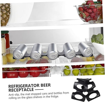 Amosfun 4pcs Refrigerator Beverage Holder Mat for Beer Cans Slip Silicone Organizer for Fridge Space Saving Drink Storage Rack High and Low Temperature Resistant Black