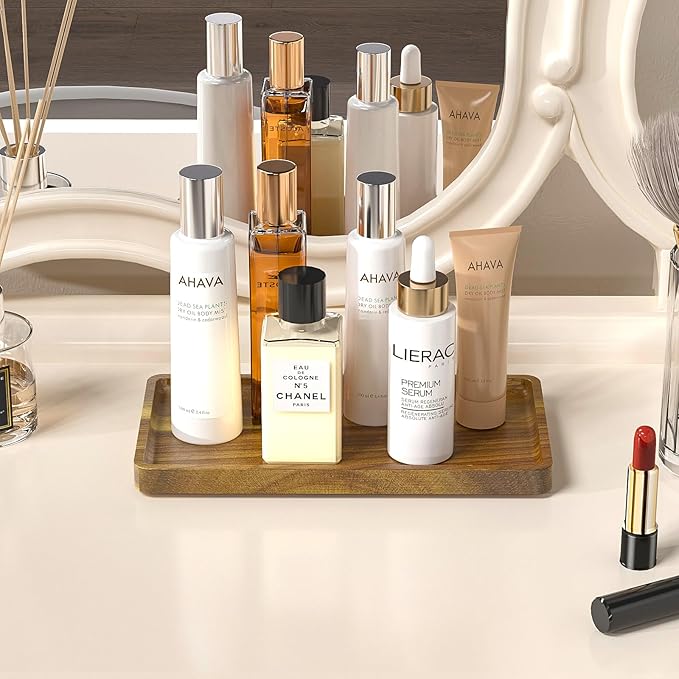 WEENSON Acacia Wood Bathroom Vanity Tray for Soap Dispenser, Toiletries, Makeup, Perfume, Decor, Kitchen Tray for Counter Salt Spice, Toilet Tank Tray for Candle, Nightstand 11.8"x6.1"
