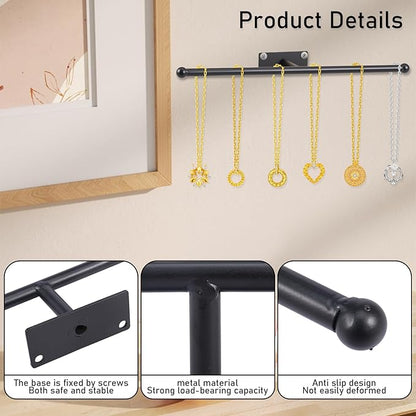 2 Pack Wall Jewelry Organizer, 12.2'' Necklace Holder for Earring, Bracelet, Rings, Hairband, Glasses Storage, Decorative Space-Saving Jewelry Display (Black)