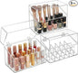 Foraineam 3 Pack Lipstick Holder Organizer with Lid, 18 Spaces Clear Acrylic Lipstick Display Stand Container, Dust-proof Beauty Makeup Storage Case for Cosmetic Dresser Vanity Cabinet Display