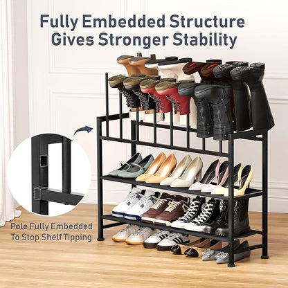 DIMJ Boot Rack 4-Tier - Black Metal Boot Storage Rack for Tall Boots Organizer Tall Boots, Multiuse Shoe Rack for Boots, Sneakers, High-Heel, Entryway, Fit for 8 Pairs, Black
