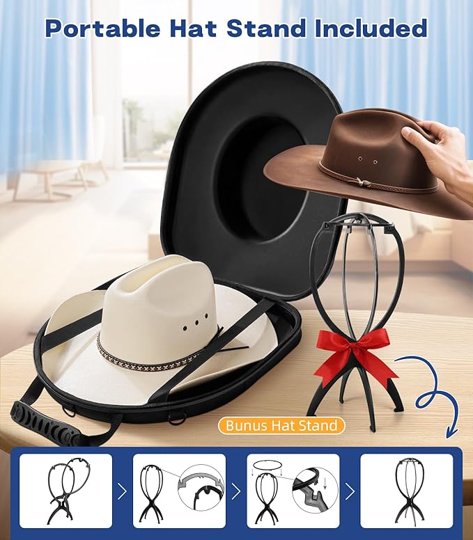 Hat Box for Travel Waterproof Hat Travel Case Crush Proof Hat Can Storage for Fedora, Panama, Tweed Hats, Hat Holder, Hat Carrier for Travel Black Men's Western Gifts