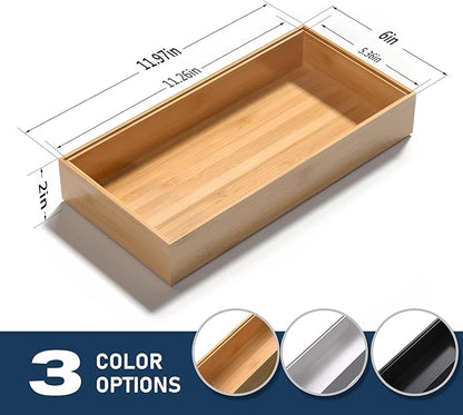 VeyFey Silverware Tray for Drawer, Stackable Kitchen Bamboo Drawer Organizer 12" x 6" x 2" Set of 2