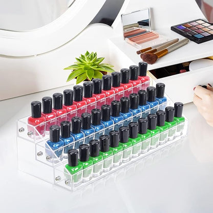 Acrylic Nail Polish Organizer Rack, 3 Tier Paint rack and Storage Shelf, Clear Display Stand for Tattoo Inks, Sunglasses, Essential Oils, Gel Nail Polish - Holds 36 Bottles