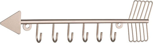 MyGift 12 Inch Wall Mounted Rose Gold Tone Metal Arrow Shaped Jewelry Organizer, Hanging Storage Display Rack with 6 Hooks for Necklaces Bracelets Keys