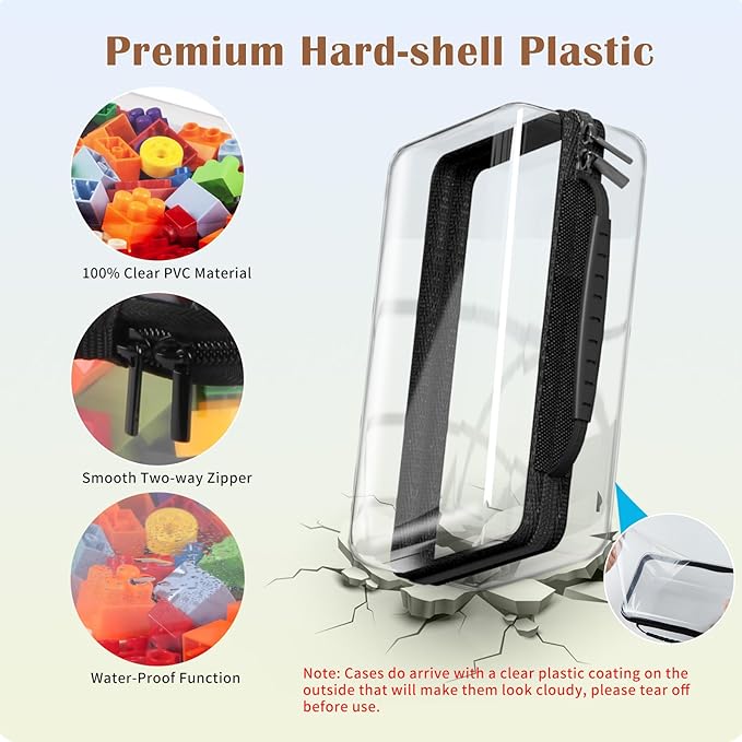 3PCS Clear Hard Shell Zipper Case, Portable Storage Box for Makeup, Toiletry, Travel, Durable and Waterproof Storage Bins, Grade Plastic Zipper Case, Cosmetic Bag (Black)