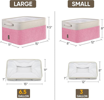 BALEINE 2 Pack Fabric Closet Storage Bins for Shelves, Linen Closet Organizers and Storage, Decorative Baskets for Organizing, Shelf, Clothes, Home, Office (Pink, 12"x8"x8")