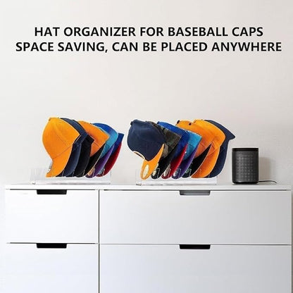 APLUSH 2024 New Hat Stand for Baseball Caps Display and Organizer, 2Pcs No Install Acrylic Hat Holder for 14 Baseball Caps for Office,Bedroom, Closet, Dresser,Clear