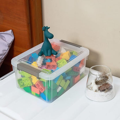 Citylife 4 Packs Small Storage Bins with Lids 3.2 QT Plastic Storage Containers for Organizing Stackable Clear Storage Boxes