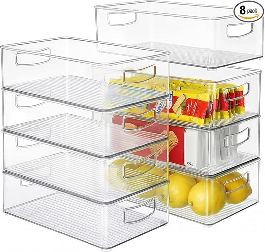 Heyuzb Set of 8 Clear Fridge Organizer Bins, Stackable Refrigerator Organizers and Storage for Fridge, Freezer, Pantry, BPA Free