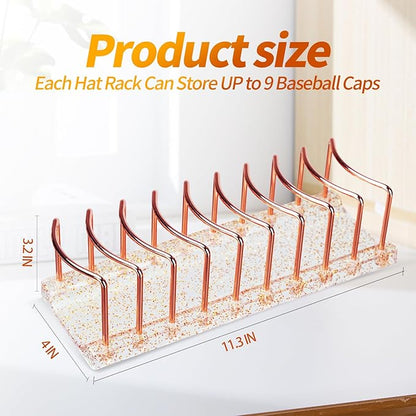 Rose Gold Hat Stand & Cap Organizer | 18-Hat Rack, Sturdy Metal Baseball Cap Holder | Rust-Proof Tabletop Storage for Closet, Bedroom, Dressing Table (Easy Assembly) 2Pcs