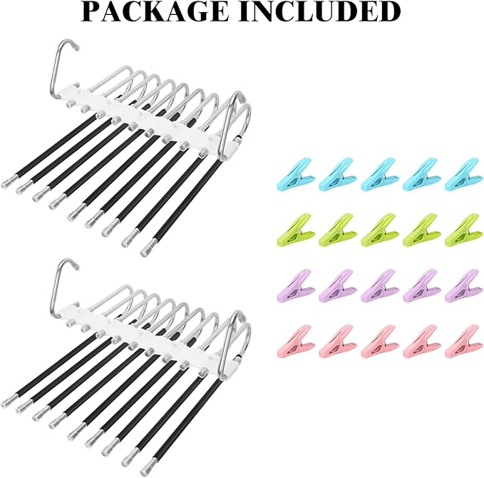 SANLIKE 2 Pack 9 Layers Pants Hangers Space-Saving Stainless Steel Closet Hangers 20pcs Fixed Clips Non-Slip Multi-Functional Pants Rack Two Hanging Modes for Trousers Jeans Leggings Scarf Skirts