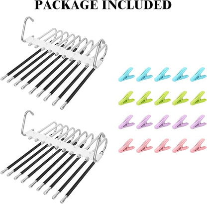 SANLIKE 2 Pack 9 Layers Pants Hangers Space-Saving Stainless Steel Closet Hangers 20pcs Fixed Clips Non-Slip Multi-Functional Pants Rack Two Hanging Modes for Trousers Jeans Leggings Scarf Skirts