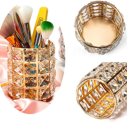 Crystal Beads Makeup Brush Holder, Makeup Brush Organizer Vanity Decor, Handcrafted Cosmetics Brushes Cup, Crystal Cup for Makeup Brushes(Gold)