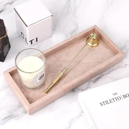 Marble Bathroom Vanity Tray, Natural Luxury Vanity Home Kitchen Bathroom Table Tray, Stone Decorative Countertop Dresser Trays for Key Coffee Perfume Jewelry Makeup (Pink/Cream Rose, 12"x 5" x1.2")