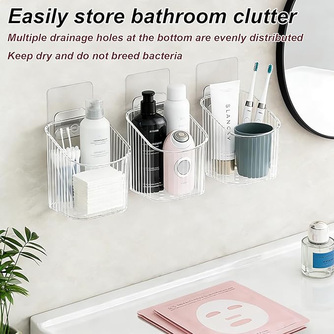 4 Pack Acrylic Wall Mounted Storage Racks, Stackable Cabinet Door Storage Containers For Bathroom Kitchen Pantry Office Holds Remote Controls Makeup & Small Items