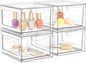 SpaceHacks 4 Pack Stackable Plastic Makeup Organizer Drawers, Acrylic Organizers, Clear Storage Bins with Pull-Out Handles for Vanity, Kitchen Cabinets, Pantry