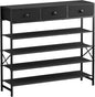 Shoe Rack, 5 Tier Shoe Organizer with 3 Drawers, Metal Shoe Storage for 24-30 Pairs of Shoes with Fabric Shelves and Wooden Top, Narrow Shoe Shelf for Closet Entryway Black