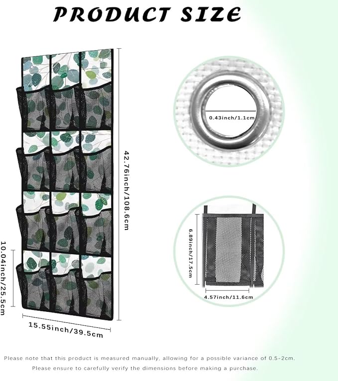 Leaves Over the Door Shoe Organizer,12 Large Breathable Mesh Pockets,Space Saving Hanging Storage Holder,Closet Rack Hanger Hangs on Closets for Shoes,Accessories,Home Essentials