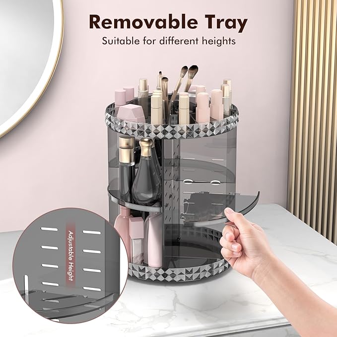 Rotating Makeup Organizer, 360° Spinning Skincare Organizers, Adjustable Layer Cosmetic Storage Lazy Susan Makeup Organizers for Dresser Bathroom, Medium, Gray