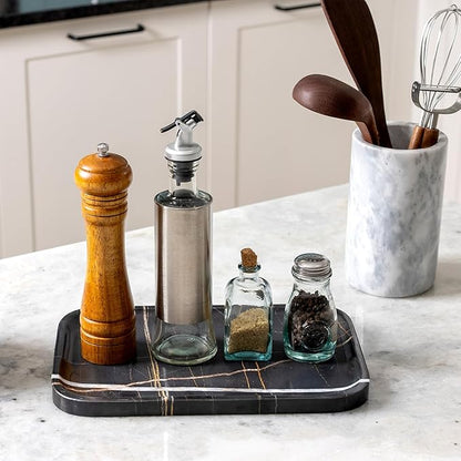 Koville Marble Tray, 12"x8" Natural Marble Vanity Tray for Countertop Bathroom Kitchen Dresser, Decorative Catchall Trays for Perfume Jewelry, Rectangular Stone Serving Tray(Black)