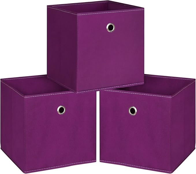 Foldable Storage Cubes Bins ,11 Inch Cloth Storage Cube Fabric Storage Box Cubes Organizer Baskets with Handles for Home Organizer Set of 3 (Purple)