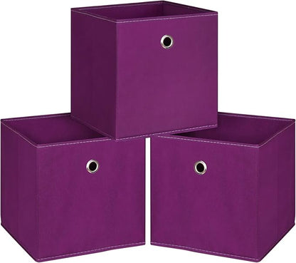 Foldable Storage Cubes Bins ,11 Inch Cloth Storage Cube Fabric Storage Box Cubes Organizer Baskets with Handles for Home Organizer Set of 3 (Purple)