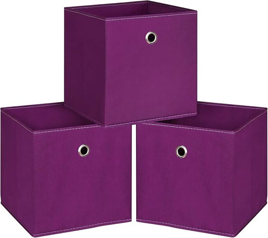 Foldable Storage Cubes Bins ,11 Inch Cloth Storage Cube Fabric Storage Box Cubes Organizer Baskets with Handles for Home Organizer Set of 3 (Purple)