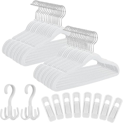 Tinfol White Velvet Kids Hangers 60 Pack, 14 Inch Premium Ultra Thin Cute Childrens Clothes Hangers for Closet, Small Non Slip Felt Toddler Hangers for Kids Clothes