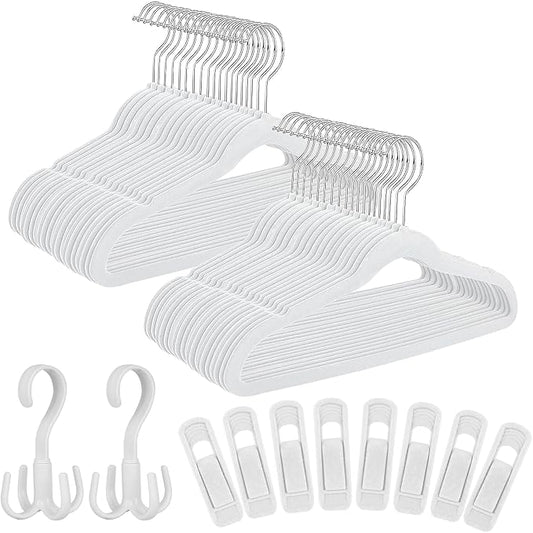 Tinfol White Velvet Kids Hangers 60 Pack, 14 Inch Premium Ultra Thin Cute Childrens Clothes Hangers for Closet, Small Non Slip Felt Toddler Hangers for Kids Clothes
