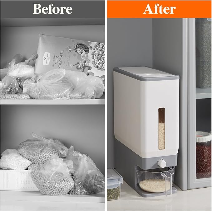Lifewit 2 Pack Rice Dispenser 25 Lbs(11.3kg), Rice Storage Container Sealed Moisture Proof with Measuring Cup for Kitchen Pantry Household, BPA-Free, Grey