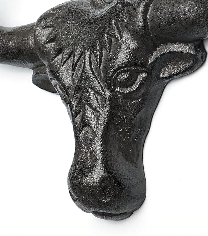 Cowboy Hat Holder for Wall Cowboy Hat Hook 2 Pack Bull Head Metal Hat Rack Cast Iron Hat Hanger Vintage Western Decor Longhorn Wall Decor Rustic Hooks for Closet Bedroom Living Room Western Gifts