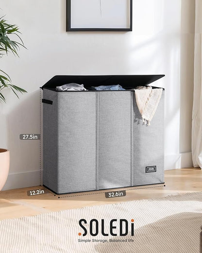 SOLEDI 180L Laundry Hamper 3 Section, Extra Large Laundry Hamper with Lid, Dirty Clothes Hamper with Sturdy Handle, Large Laundry Basket Organizer for Laundry Room, Bedroom, Hampers for Laundry