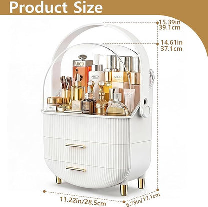 NestOrganix Makeup Organizer Skincare Organizers - Cosmetic Display Cases with Transparent Cover, SkinCare Organizers for Bathroom Countertop, Bedroom Vanity Desk, Lipstick Organizer, White