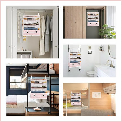 Surblue Hanging Closet Storage Bag Collapsible 3-Shelf Washable Oxford Fabric with 2 Hooks (XL 17.71*11.81*20in, Pink)