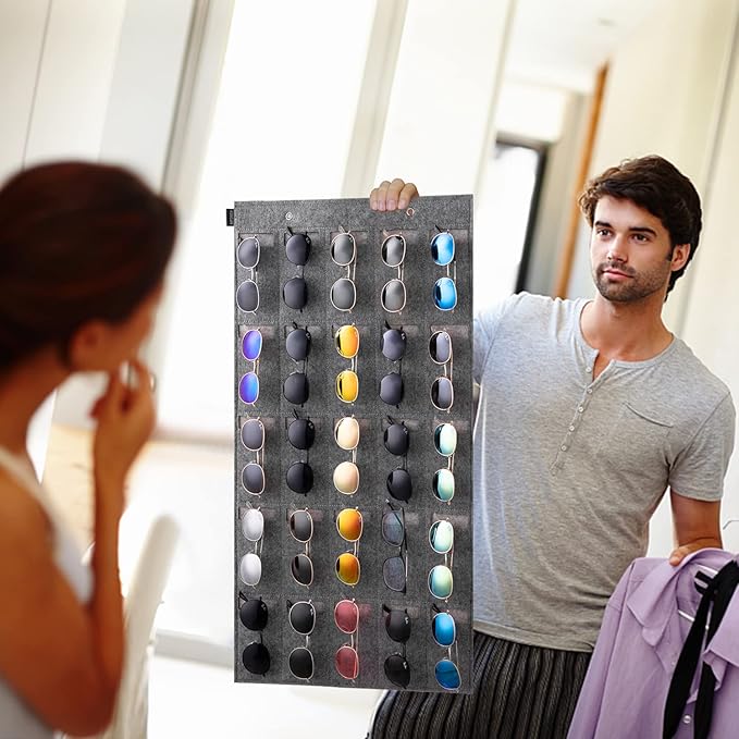 Sunglasses Organizer Storage- Hanging Eyeglasses Wall Pocket Mounted,Eyewear Display,25 Slots
