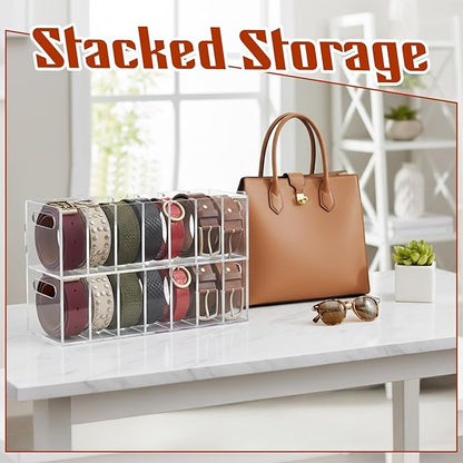 1 PCS Acrylic Belt Organizer, 7 Grids Belt Storage Organizer for Drawer with Lid and Handle Tie Holder Tabletop and Wall Mounted Tie Storage for Bedrooms and Dressing Rooms