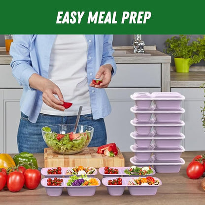 Dealusy 50 Pack (100-Piece) 28 oz Meal Prep Containers Reusable with Lids 2-Compartment, Sturdy Leakproof Food Safe, Microwave Freezer Dishwasher Safe, To Go Take Out Plastic Food Storage, Lilac