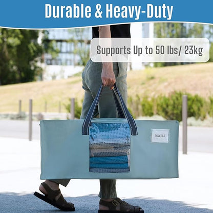 VENO 4 Pack Heavy Duty Moving Bags, Packing Bags with Clear Window, Alternative to Moving Boxes, Storage Bins for Clothes, Blankets, Comforters, College Dorm Essentials (Light Blue Matte, 4 Pack)