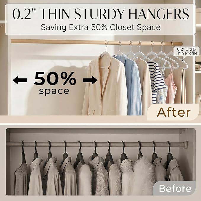 SMARTOR Plastic Hangers 50 Pack - Thin Clothes Hangers Heavy Duty | Durable | Lightweight | Space Saving | Slim | Flexible - Dorm Room Essentials for College Students - White