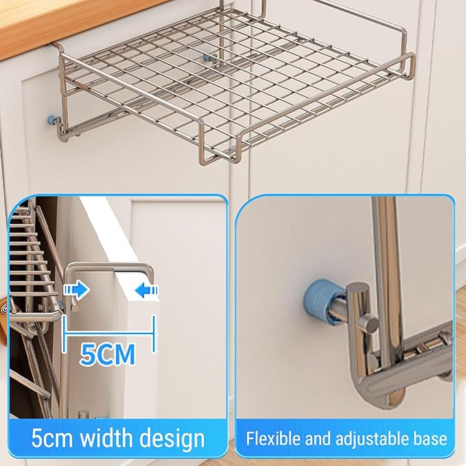 POCREATION Foldable Cabinet Door Organizer, Space Saving Kitchen Hanging Shelf Countertop Extender Shelf No Drill Storage Rack with Stainless Steel Adjustable Knob for Additional K (Original Color)