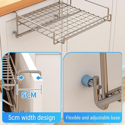 POCREATION Foldable Cabinet Door Organizer, Space Saving Kitchen Hanging Shelf Countertop Extender Shelf No Drill Storage Rack with Stainless Steel Adjustable Knob for Additional K (Original Color)