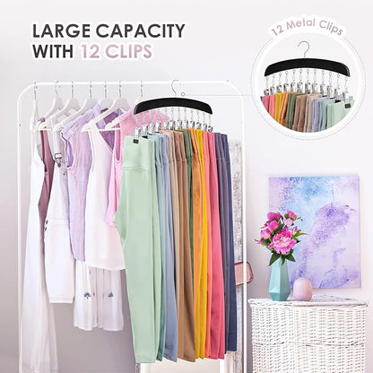 MEILIDY Leggings Hangers, Wooden Closet Hanging Leggings Storage Organizer Scarf Hangers with 24 Clips, 360° Swivel Hook, Black, 2 Pcs